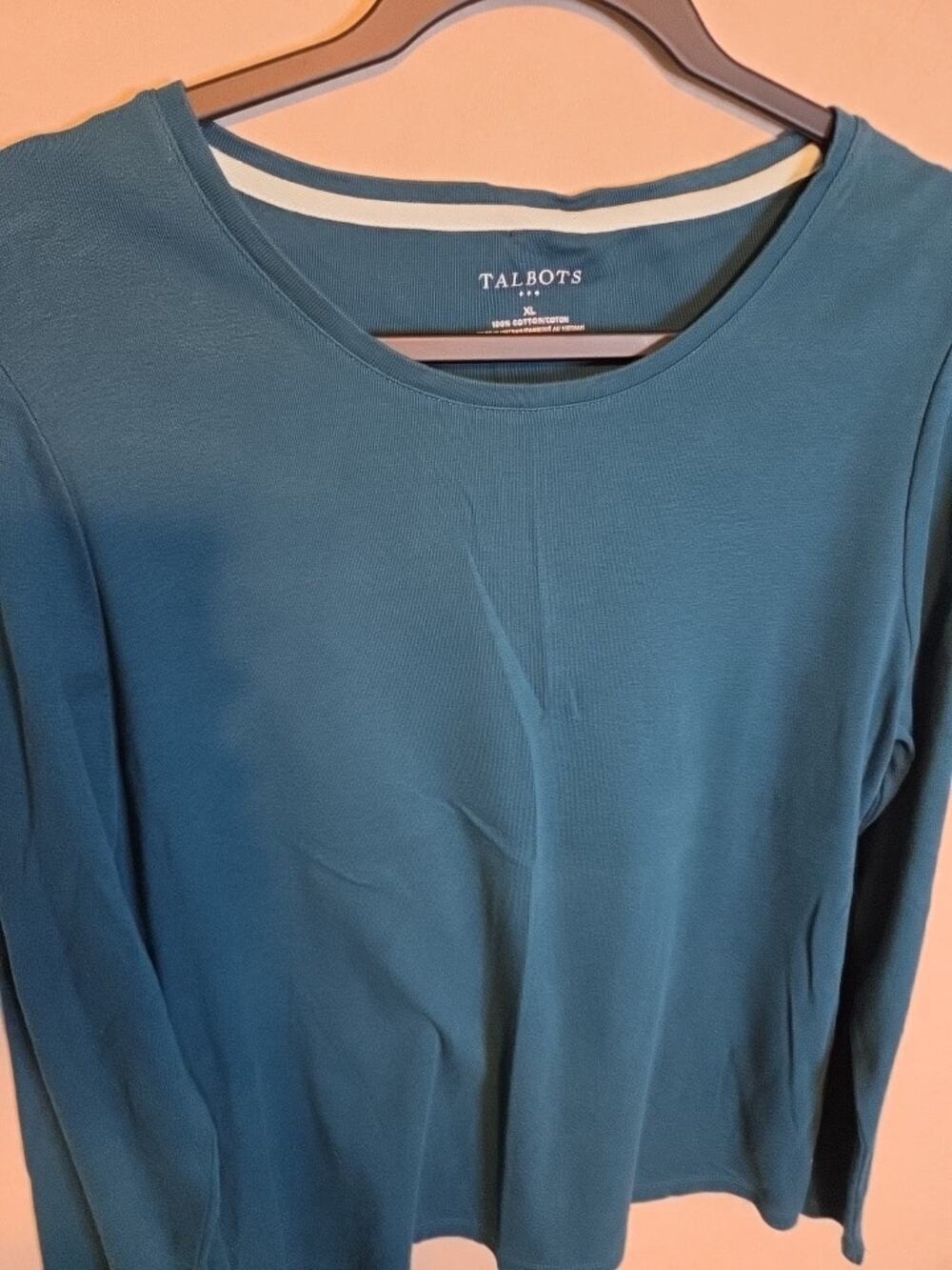 Talbots Teal LS crewneck 100% cotton T-Shirt size XL